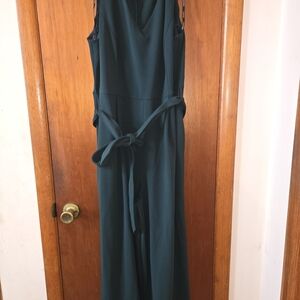 Calvin Klein Forest Green Sleeveless Wide-Leg Jumpsuit with Waist Tie